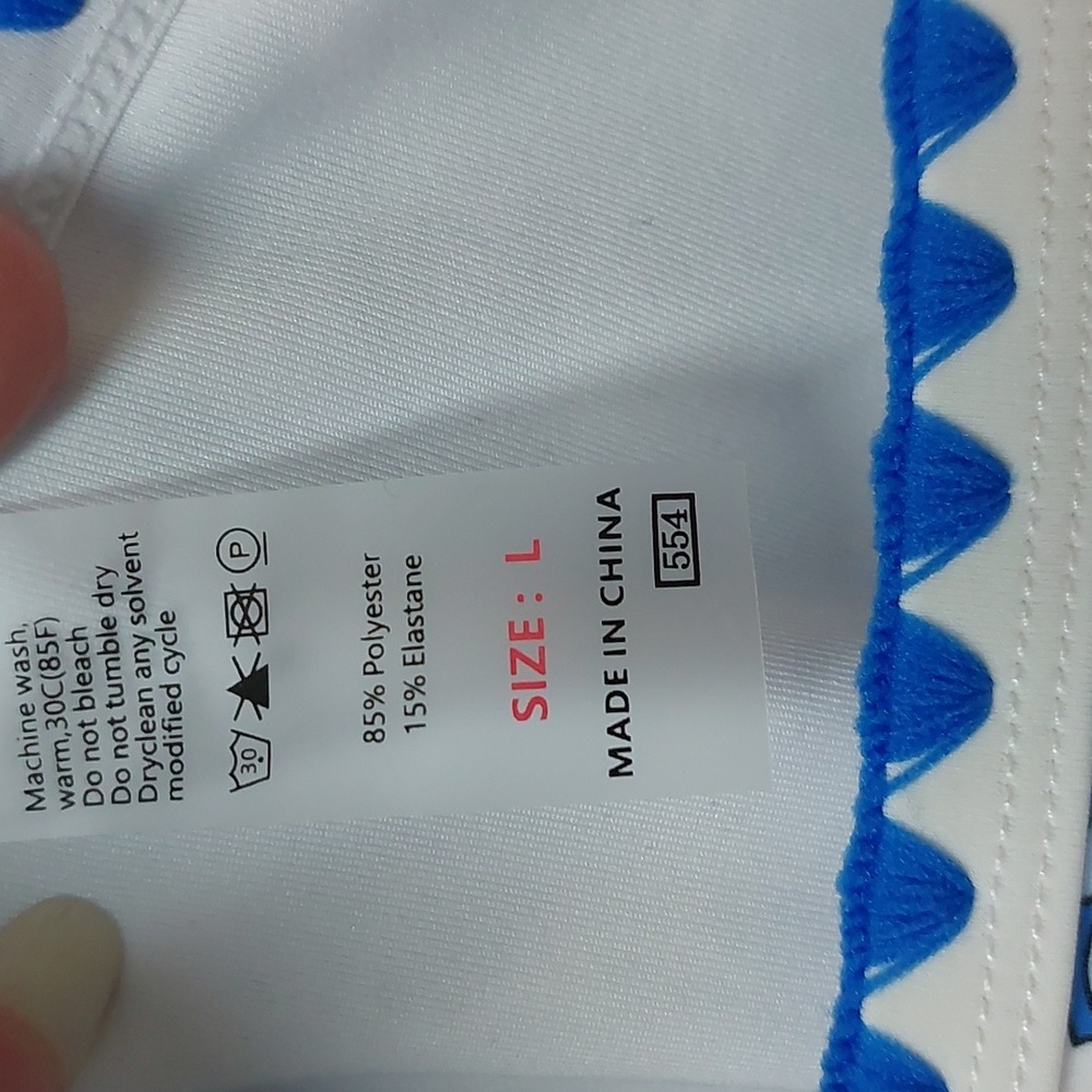 Blue and White Bikini with Triangle Pattern - Picture 2 of 8